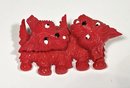 1930s Molded Plastic Red Scotty Dogs Brooch Pin Moveable Heads