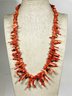 Antique Red Branch Coral Necklace Having Gold Tone Barrel Clasp 18' Long