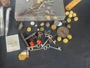 VINTAGE KEYS, MILITARY BUTTONS, LEATHER JEWELRY BOXES, AND MORE
