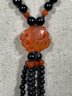 Chinese Black Onyx, Carnelian Nd Carved Jade Beaded Pendant Necklace