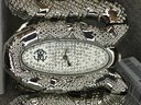 Incredible $595 ROBERTO CAVALLI Silver Snake Cuff Watch With Pave Crystal Dial - Stunning Watch - WOW !