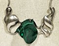 Hand Crafted Sterling Silver Studio Malachite Necklace 22' Long