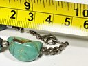 Fine Genuine Turquoise Beaded Necklace Having Sterling Silver 20' Long