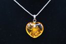 925 Sterling With Amber Heart Pendant On 925 Sterling Italy Chain 24'