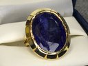 Lovely 925 / Sterling Silver Ring With 14K Gold Overlay With Natural Sapphire / Uncut  Unpolished Stone