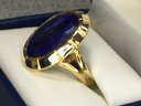 Lovely 925 / Sterling Silver Ring With 14K Gold Overlay With Natural Sapphire / Uncut  Unpolished Stone