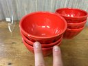 Set Of Italian Ceramic Plates With Red Bowls
