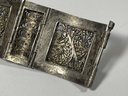 Antique Sterling Silver Panel Link Bracelet Depicting Egyptian Scenes 7 1/2' Long