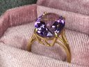 Gorgeous Large 925 / Sterling Silver With 14K Gold Overlay With Large Faceted Amethyst - Beautiful Ring !