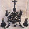 Black Metal Chandelier 4 Lite With Decorative Flowers And Leaves