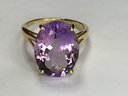 Gorgeous Large 925 / Sterling Silver With 14K Gold Overlay With Large Faceted Amethyst - Beautiful Ring !