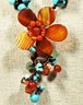 Fine Contemporary Genuine Turquoise And Striped Agate Beaded Necklace Flower Pendant