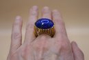 18K Yellow Gold With Blue Lapis Oval Cabachon Size 10 (21.75 Grams) Tested And Unmarked