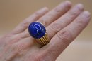18K Yellow Gold With Blue Lapis Oval Cabachon Size 10 (21.75 Grams) Tested And Unmarked