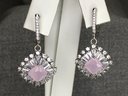 Wonderful 925 / Sterling Silver Earrings With Sparkling White Topaz & Pink Quartz - Brand New - Very Pretty