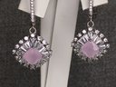 Wonderful 925 / Sterling Silver Earrings With Sparkling White Topaz & Pink Quartz - Brand New - Very Pretty