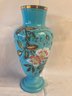 Antique Turquoise Opaline Floral Vase