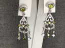 Wonderful Brand New 925 / Sterling Silver Chandelier Earrings With Peridot And White Zircons - Very Nice