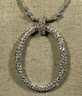 Vintage Signed White Tone Necklace Having Oval Pendant