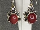 Lovely Brand New 925 / Sterling Silver Earrings With Carnelian / Gold Accents - Brand New - Never Worn
