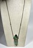Studio Artisan Necklace Pendant In Green Enamel Chain 22' Long