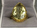 Beautiful Brand New Sterling Silver / 925 With 14K Gold Overlay With Yellow Topaz Cocktail Ring - New Unworn