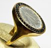 Italian Signed Gold Over Bronze Ring With Coin And Dark Stones Size 10