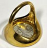 Italian Signed Gold Over Bronze Ring With Coin And Dark Stones Size 10