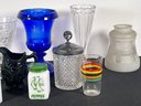 LOT OF VINTAGE GLASSWARE, JADEITE, LAMPSHADES, AND MORE