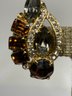 Pair Signed Eisenberg Citrine Colored Rhinestone Earrings Ear Clips (two Small Stones Missing)