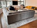 A Luxe Modern Sectional With Down Cushions In Grey Chenille By Nancy Corzine