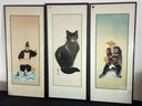 THREE JAPANESE WATERCOLORS OR PRINTS IN MATCHING FRAMES