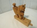 German Carved Wood Bear And Barrel And Metal Deer