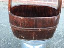 Interesting Wood And Iron Antique Chinese Rice Bucket - Many Modern Uses - Magazines / Kindling / Flowers !