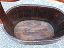 Interesting Wood And Iron Antique Chinese Rice Bucket - Many Modern Uses - Magazines / Kindling / Flowers !