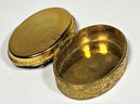 Vintage Oval Formed Pill Box Gilded Brass Having Micro Mosaic