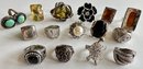 15 Rings Including 1970s Poison Ring, Mostly Vintage