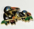 Enamel And Rhinestone Brooch Of Birds Toucans On A Branch