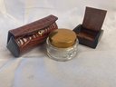 3 Smalls Alligator Skin Lipstick Case Small Wooden Box Glass Jar