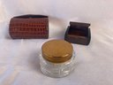 3 Smalls Alligator Skin Lipstick Case Small Wooden Box Glass Jar