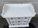 Vintage Three Drawer Small Bureau Painted White With Nine Different Ceramic Drawer Pulls.