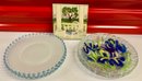 Painted Tile, Glass Floral Dessert Plates, Frosted Dessert Plates