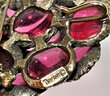 Vintage Signed Trifari Gold Tone And Pink Cabochon Stone Brooch Pendant