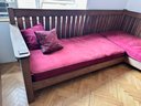 Vintage L Shaped Solid Wood Mission Style Sofa Sectional With 2 Throw Pillows