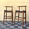 A Pair Of John Vogel Counter Height Stools For West Elm - Teak  With Woven Seat