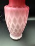 2 Pink Glass Victorian Vases Diamond Quilted, Hand Blown. 7 1/2'