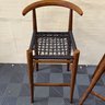 A Pair Of John Vogel Counter Height Stools For West Elm - Teak  With Woven Seat