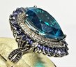 Large Dinner Cocktail Ladies Ring Size 6.75 Blue And Purple Stones