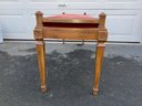 Vintage Wood Bench With Maroon Velour Seat Cushion. Measures 48' Wide, 15' Deep And 19 5/8' Tall.