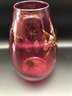 Bartlett Collins Cranberry Red Blown Glass Vase With Gold Star Design